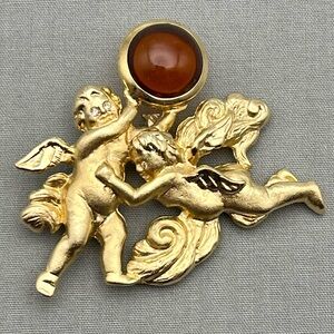 Vintage LOUIS STERN Cherub Angel Brooch with Amber Cabochon